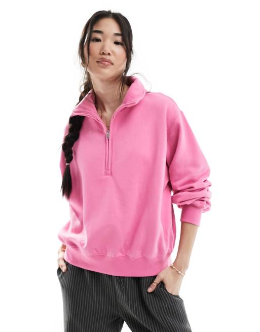 Hollister Sweatshirt in Rosa mit kurzem Rei verschluss ASOS
