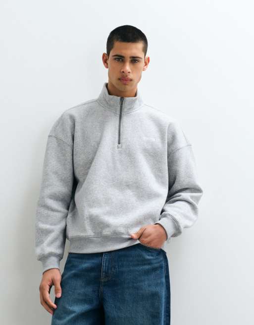 Hollister sweatshirt met 1/4-rits en minimalistisch logo in grijs, 1 van 5