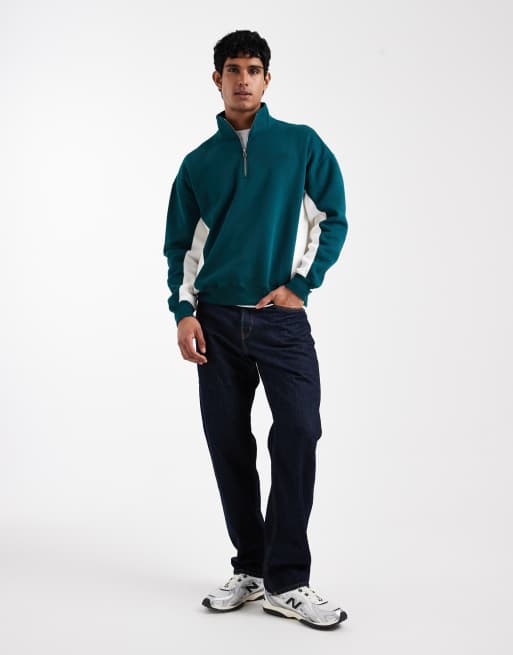 Hollister - Sweatshirt met kwartrits, panelen en logo op de borst in groen, 2 van 5