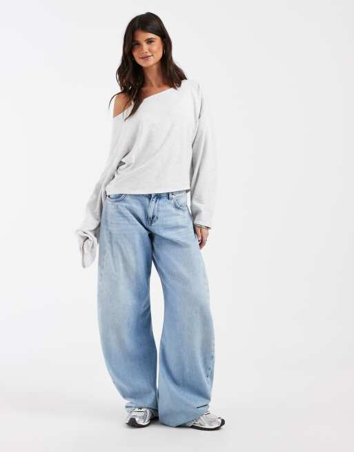 Hollister sweatshirt met logo en graphic, off-shoulder, grijs, 2 van 4