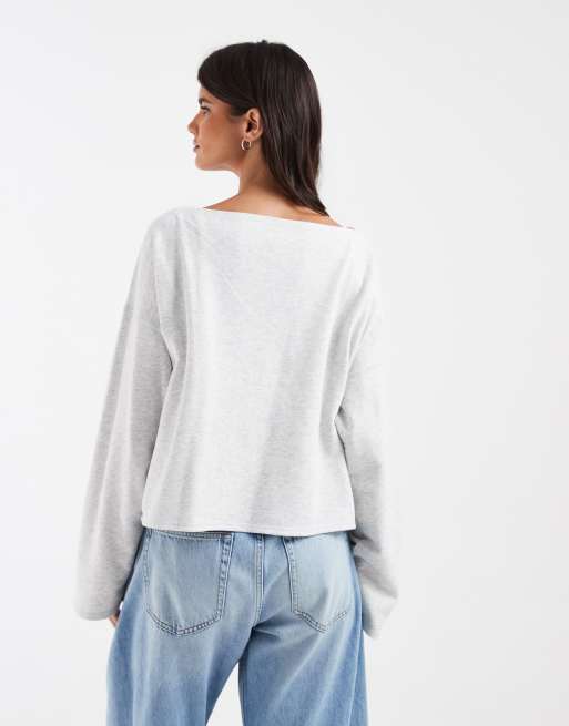 Hollister sweatshirt met logo en graphic, off-shoulder, grijs, 4 van 4