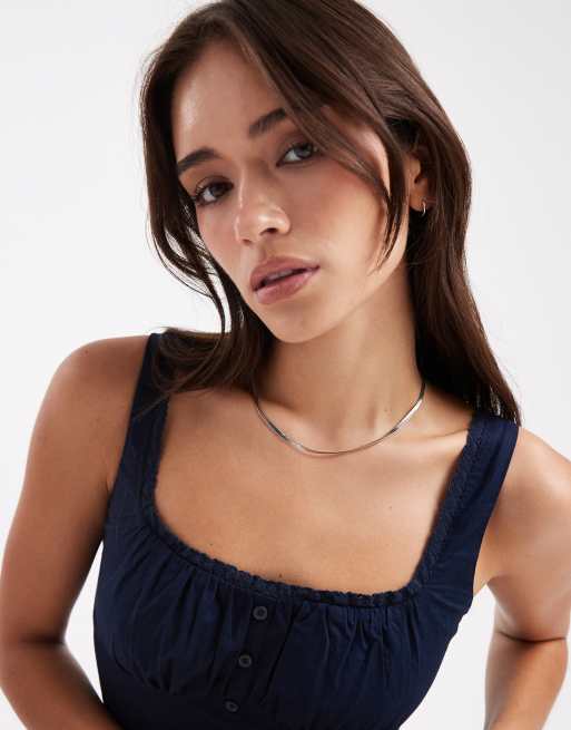 Hollister sweetheart button through mini dress in navy, 3 of 4