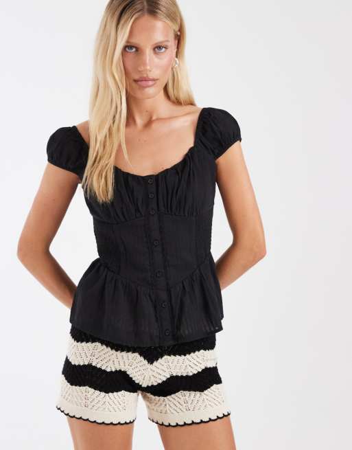Hollister sweetheart neckline peplum top in black, 1 of 4