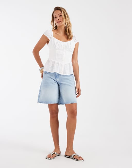 Hollister sweetheart neckline peplum top in white, 4 of 4