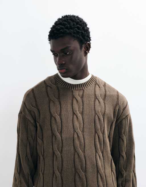 Hollister sweter o warkoczowym splocie, brązowy, 3 z 5
