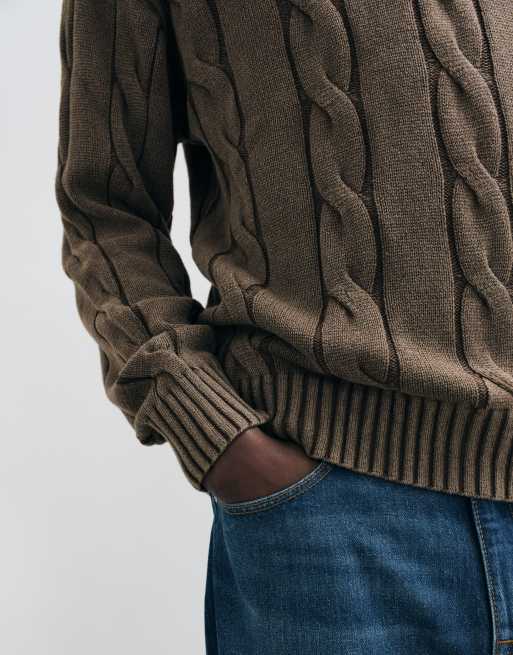 Hollister sweter o warkoczowym splocie, brązowy, 4 z 5