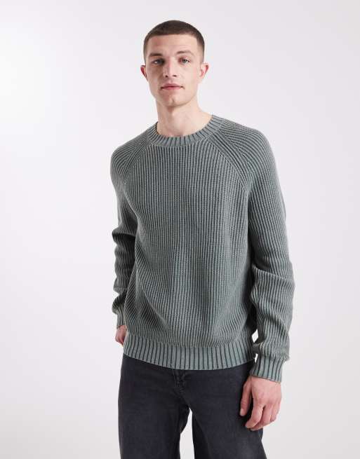 Hollister – Sweter z dzianiny o splocie angielskim w spranym zielonym kolorze