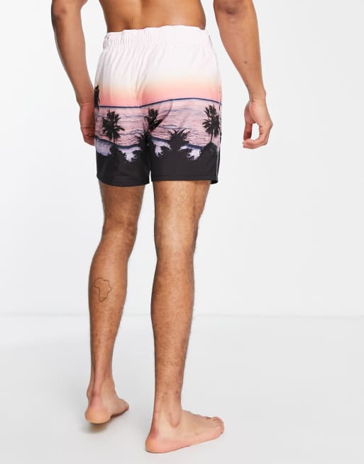 Hollister swim shorts in beach print with small logo, 2 of 4