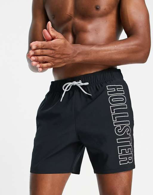 Hollister swim shorts with retro text logo in black