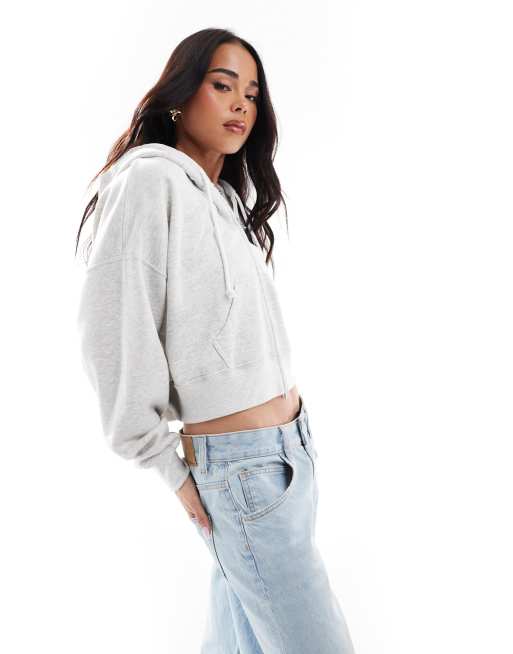 Hollister – Szara krótka zapinana na zamek bluza z kapturem o pudełkowym kroju
