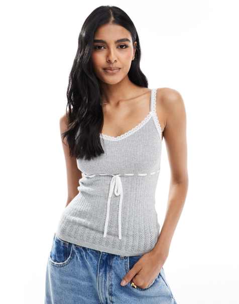 Hollister contrast stitching tank top in grey marl