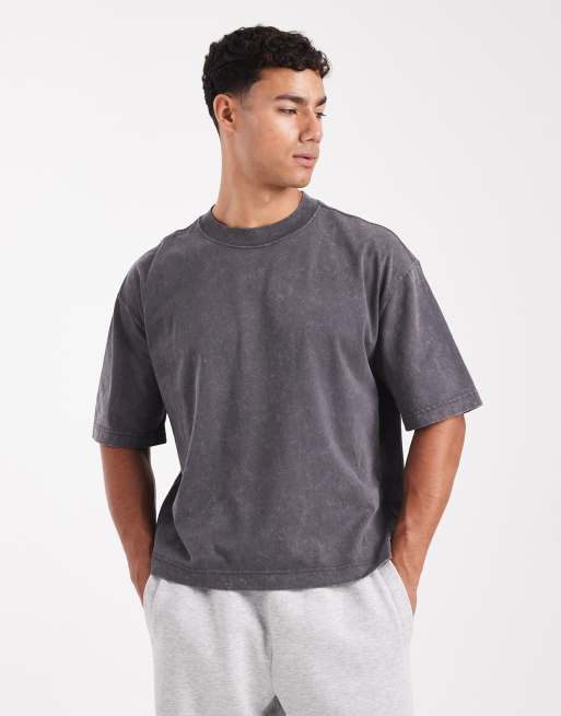 Hollister – Szary sprany T-shirt o krótkim pudełkowym kroju