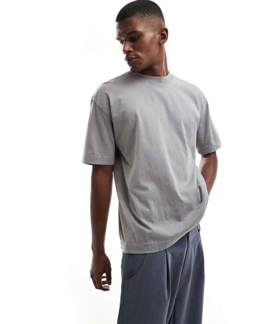 Hollister – Szary T-shirt o pudełkowym kroju z krótkim rękawem