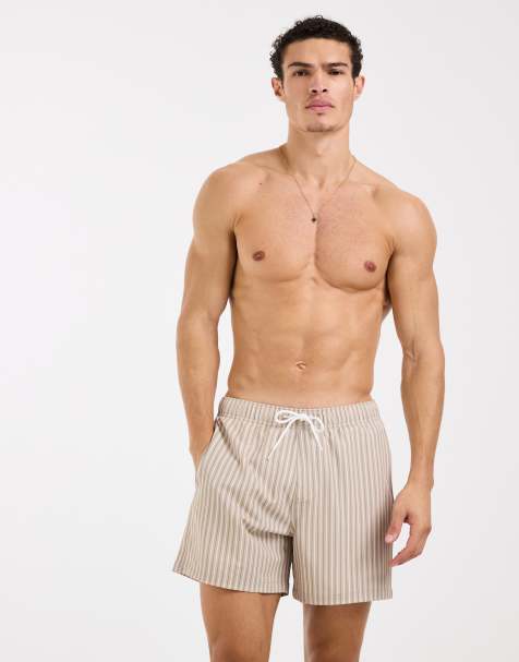 Hollister – Szorty kąpielowe z kory w beżowe paski - view 1