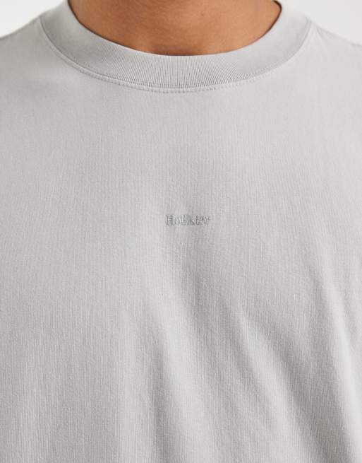 Hollister - T-shirt à logo sur la poitrine - Gris délavé, 4 de 5