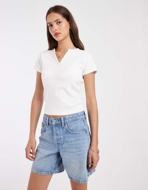 Hollister - T-shirt à manches courtes et col tunisien - Blanc, 2 de 4