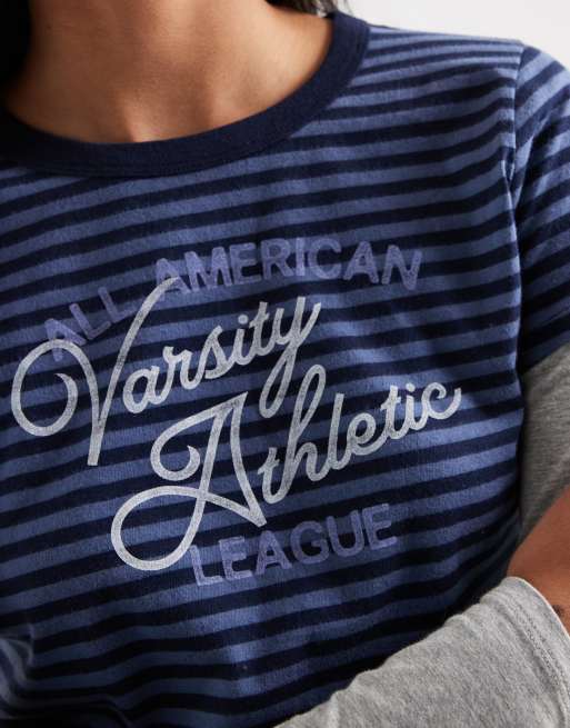 Hollister T-shirt a maniche lunghe a doppio strato a righe bianche e navy, 2 di 4
