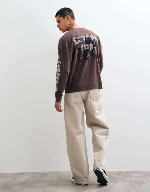 Hollister T-shirt a maniche lunghe con grafica sul retro marrone, 3 di 10