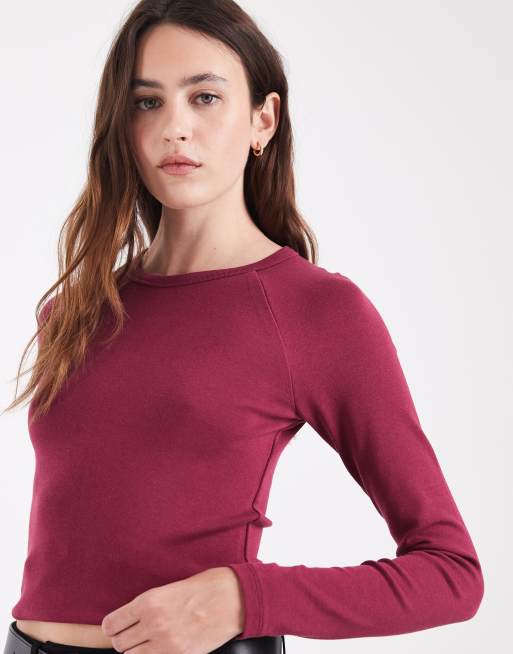 Hollister T-shirt a maniche lunghe girocollo bordeaux, 4 di 4