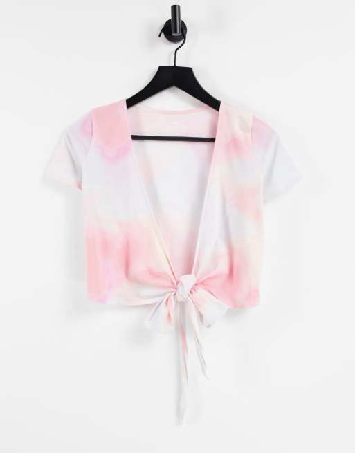 Hollister - T-shirt a portafoglio tie-dye allacciata sul davanti