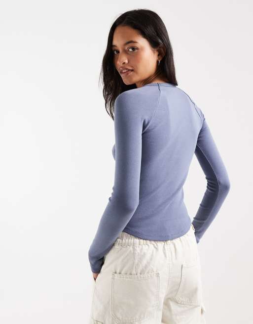 Hollister t-shirt ajusté à manches longues graphique bleu, 4 de 4