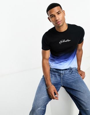 Hollister small logo ombre print t-shirt in blue/black - ASOS Price Checker