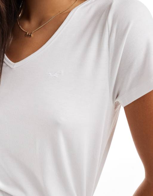Hollister - T-shirt bianca con scollo a V, 4 di 4