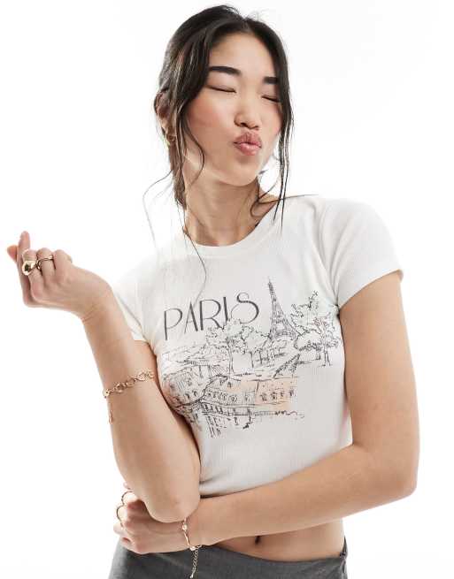 Hollister - T-shirt bianco sporco con stampa “Paris“