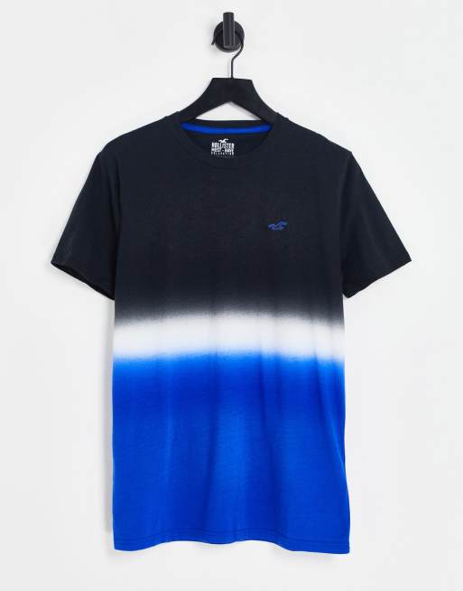 Hollister - T-shirt blu/bianca/nera a righe sfumate con logo