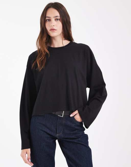 Hollister t-shirt boxy a maniche lunghe nera, 3 di 4