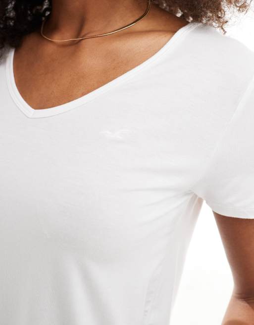 Hollister - T-shirt comoda bianca con logo, 3 di 4