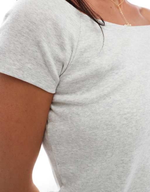 Hollister - T-shirt comoda grigia con spalle scoperte, 4 di 4