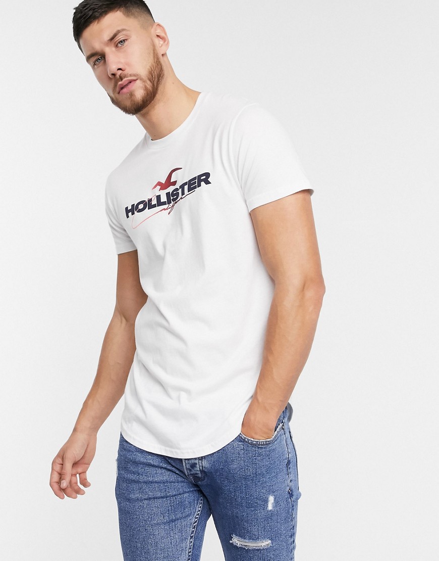 Hollister - T-shirt con logo sul petto bianca-Bianco