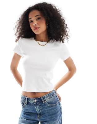 T-shirt côtelé à manches courtes - Blanc XL