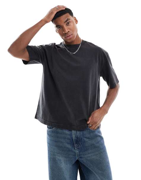Hollister - T-shirt crop top coupe carrée à coutures apparentes - Noir délavé - view 1