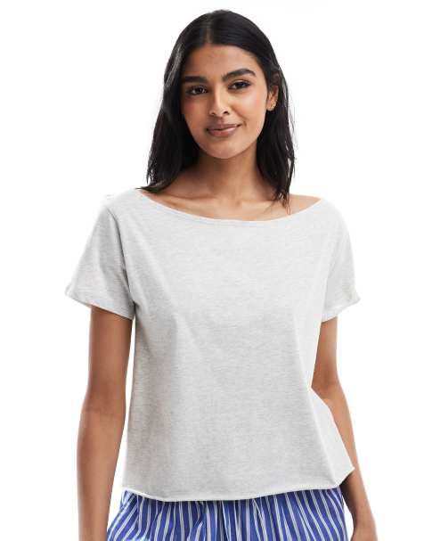 Hollister - T-shirt décontracté à manches courtes et épaules dénudées - Gris - view 1