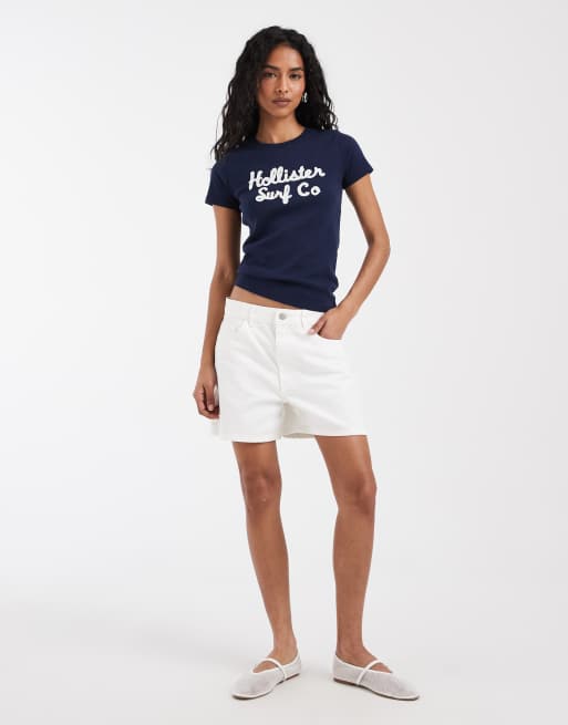 Hollister - T-shirt effet rétréci avec logo sur le devant - Bleu marine, 3 de 4