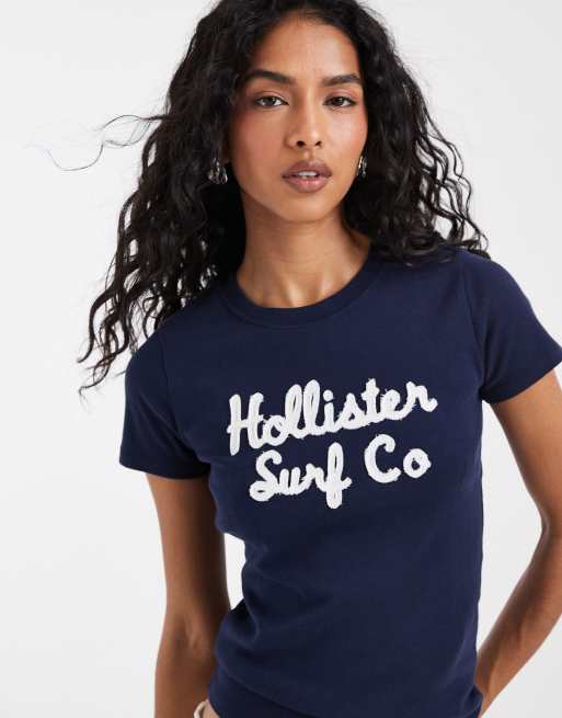 Hollister - T-shirt effet rétréci avec logo sur le devant - Bleu marine, 4 de 4