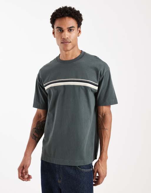 Hollister - T-shirt épais coupe carrée à rayures sur la poitrine - Vert