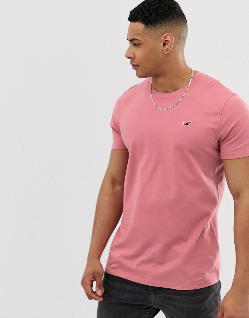 Hollister - T-shirt girocollo rosa con logo a gabbiano