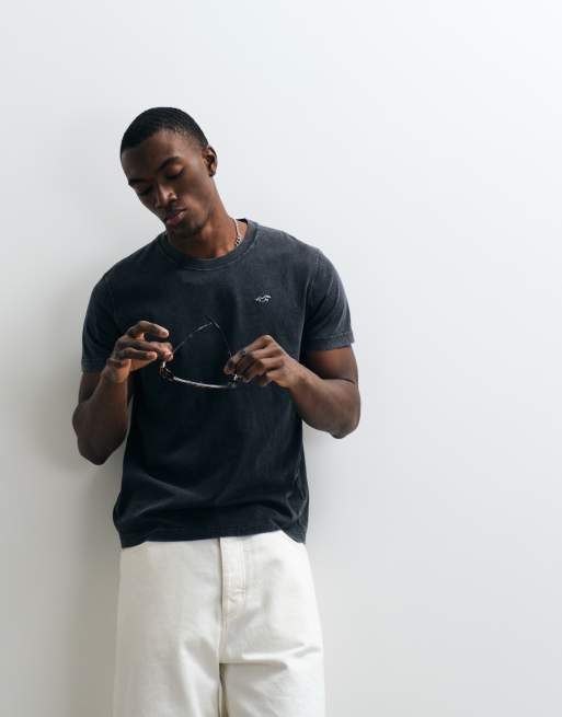 Hollister - T-shirt girocollo slim nera con logo