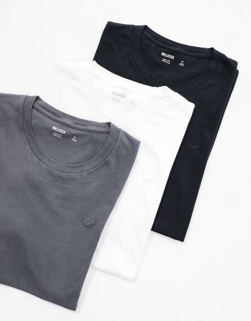 Hollister – T-shirt i neutrala färger i classic fit med logga på bröstet, 3-pack