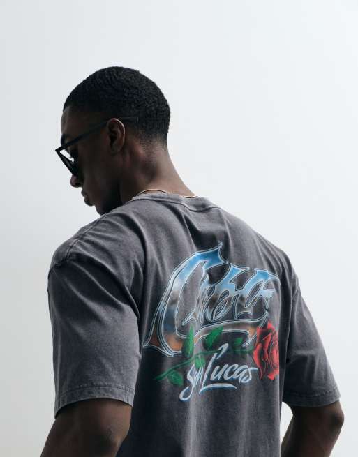 Hollister – T-Shirt in Anthrazit mit „Ford“-Rückenprint