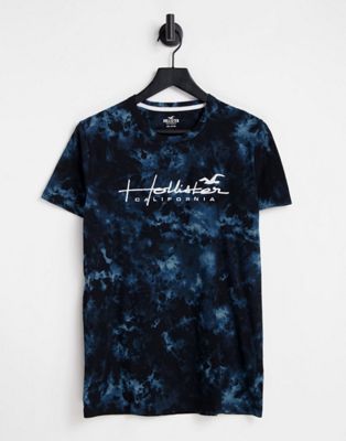 Hollister t-shirt in black/blue tie dye with chest logo - ASOS Price Checker