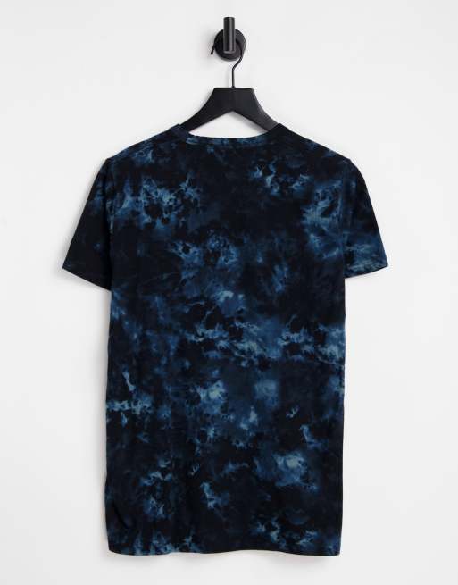 Hollister t shirt in black blue tie dye with chest logo