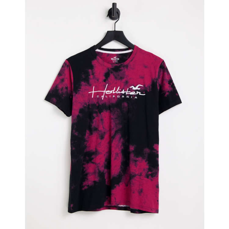 Hollister t shirt in black pink tie dye with chest logo