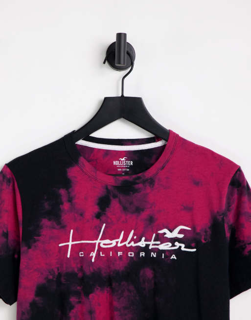 Hollister t shirt in black pink tie dye with chest logo
