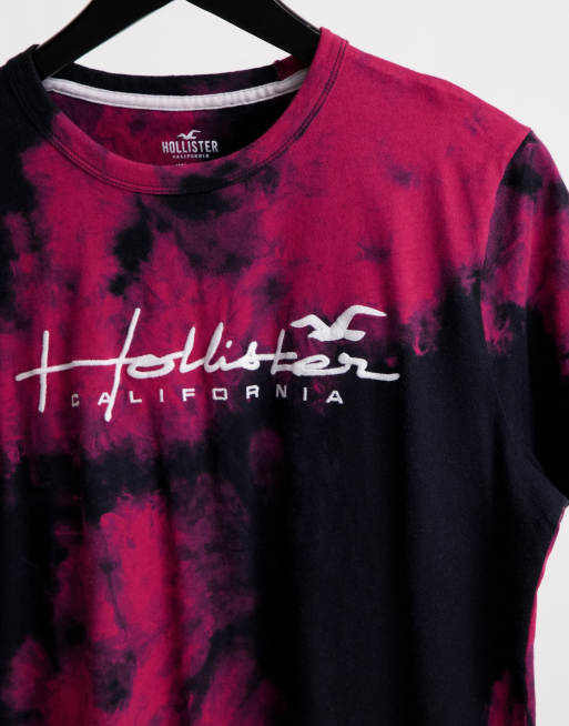 Hollister t shirt in black pink tie dye with chest logo