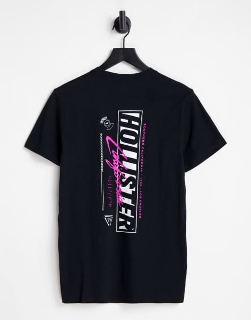 Hollister t-shirt in black with neon back print logo