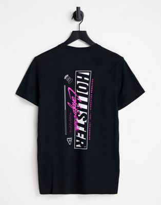 Hollister t-shirt in black with neon backprint logo
